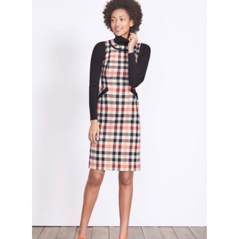 Boden British Tweed Mallalieus 100% Wool Plaid Sheath Dress 12L - Picture 2 of 12